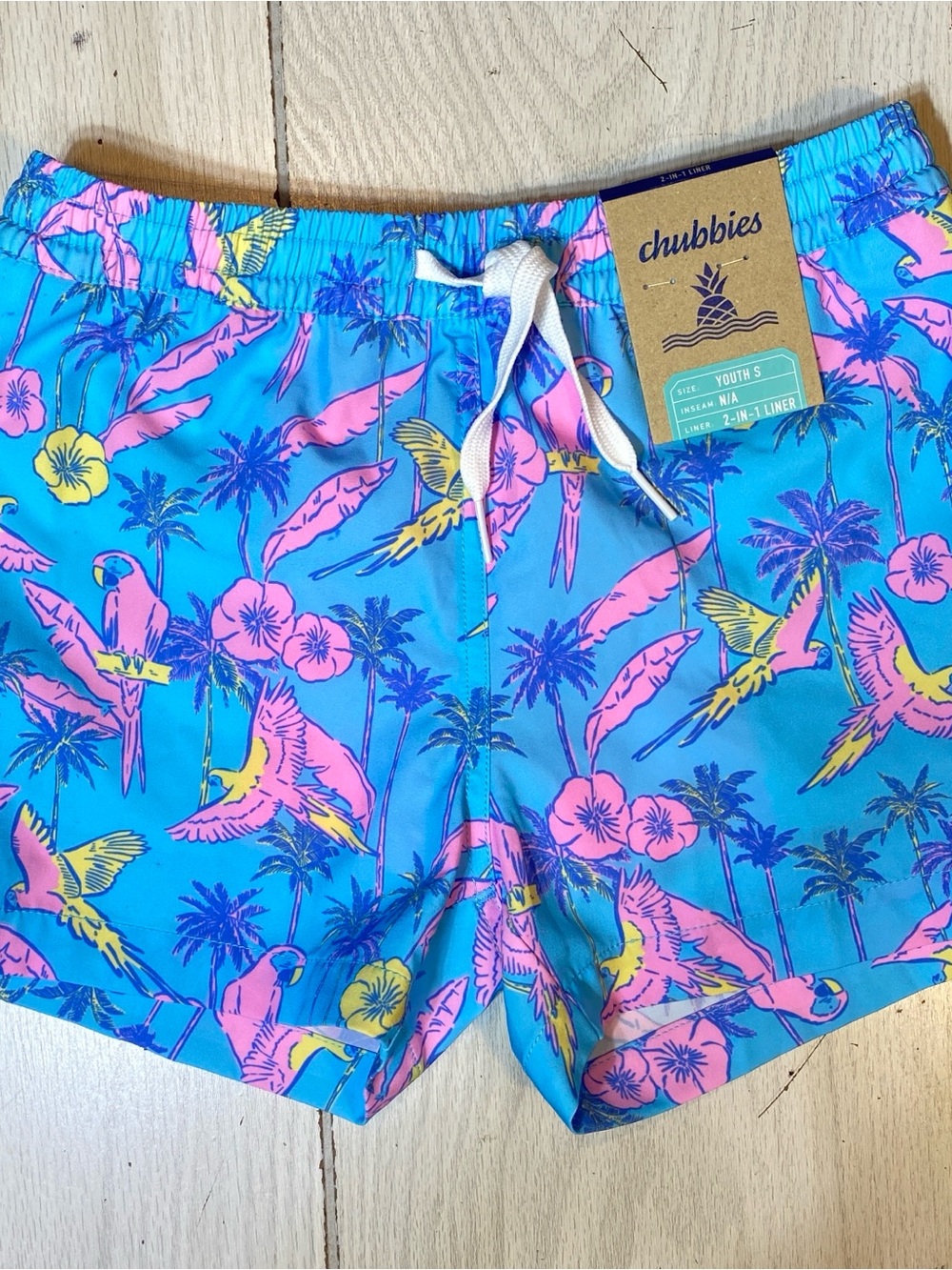 Chubby’s Youth Boys Swim Trunks Shorts Size S 8/9 Tropical Parrot NWT